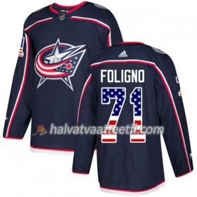 Miesten NHL Blue Jackets Pelipaita Nick Foligno 71 Adidas 2017-2018 MarineSininen USA Flag Fashion Authentic